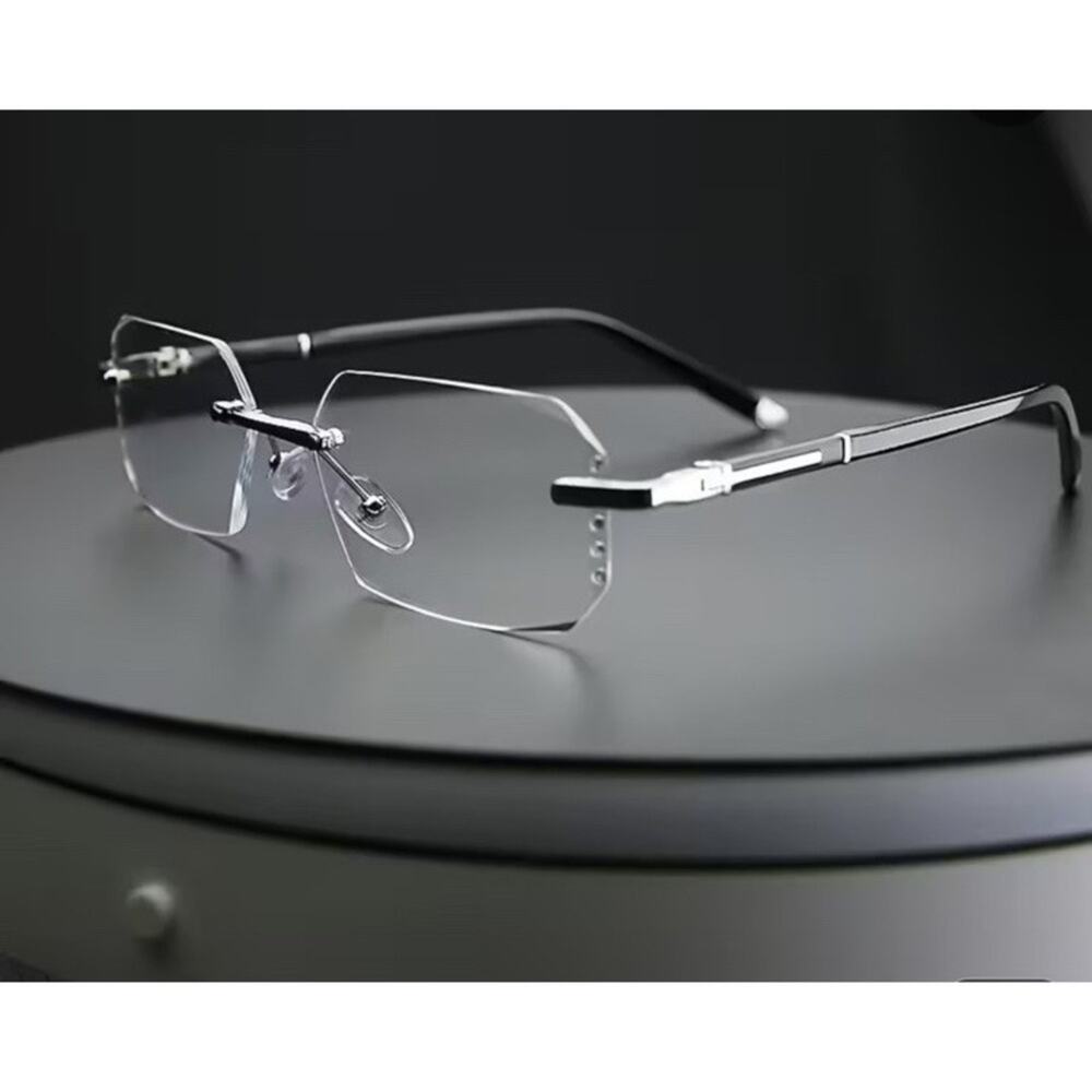 Blue Light Blocking Rimless Smart Zoom Computer Reading Glasses‎ Silver